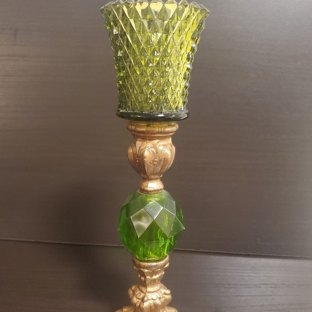 Vintage Emerald Green & polished Silver Mid Century Candle Holders 11".